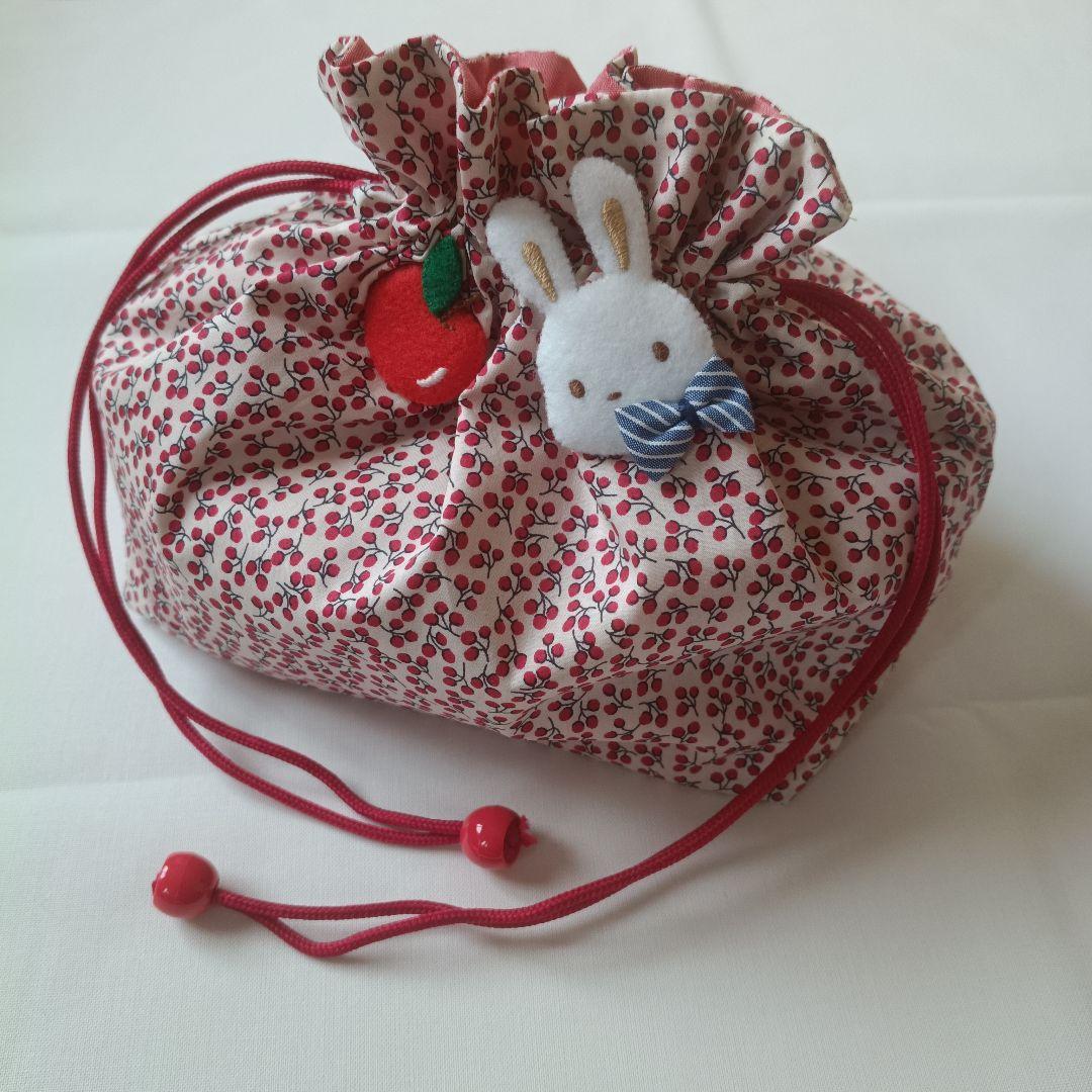 リバティ　ネリー❀アップリケ付き巾着袋❀ハンドメイド