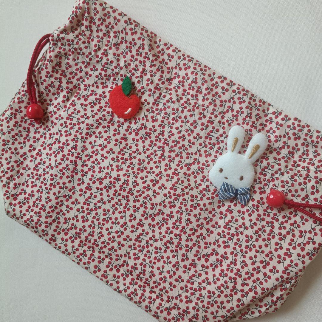 リバティ　ネリー❀アップリケ付き巾着袋❀ハンドメイド