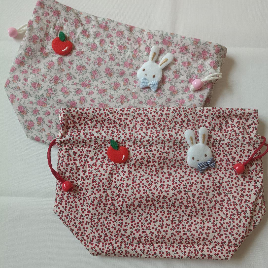 リバティ　ネリー❀アップリケ付き巾着袋❀ハンドメイド
