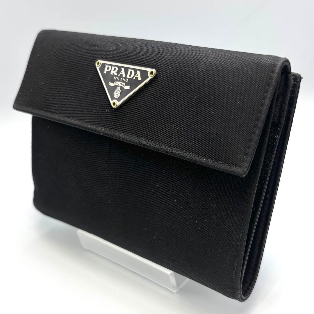PRADA プラダ サフィアーノナイロン 三角ロゴ　三つ折り財布　ブラック