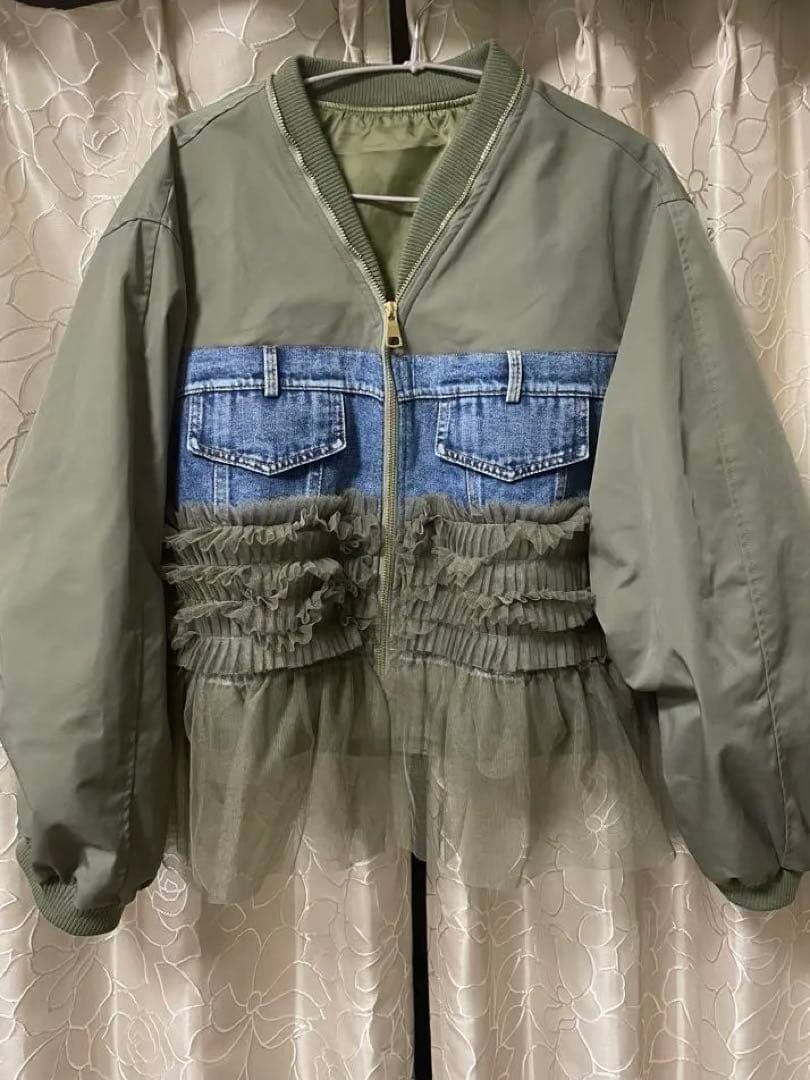 新品未使用❗️ オリーブグリーン デニム フリル ミリタリージャケット