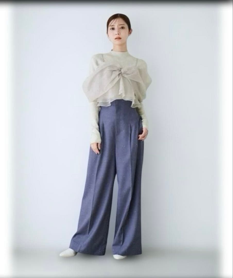 【美品】リボンモチーフセットプルオーバー シルバー セルフォード