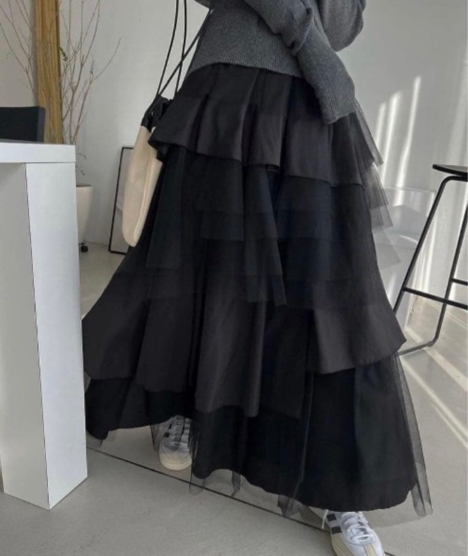 スカート willfully random tiered tulle & pongeeSK