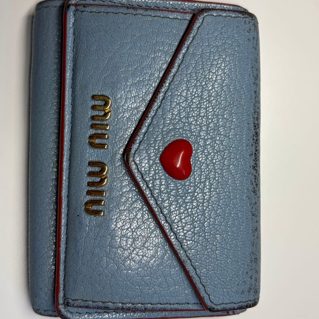 miu miu マドラス ラブレター 三つ折り財布 青 ブルー ミュウミュウ