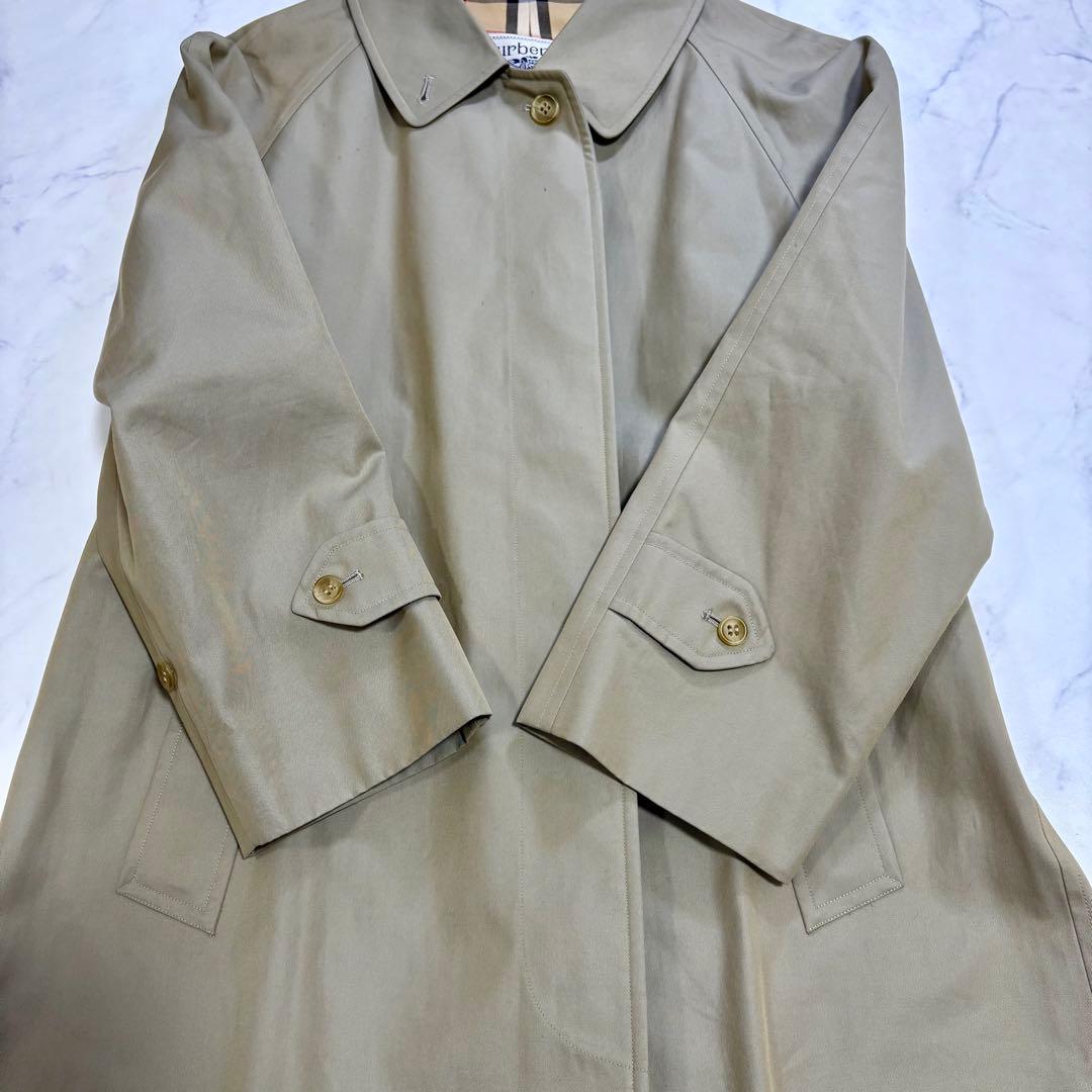 美品 バーバリー ステンカラーコート ノバチェック カーキ L相当 比翼 ロング