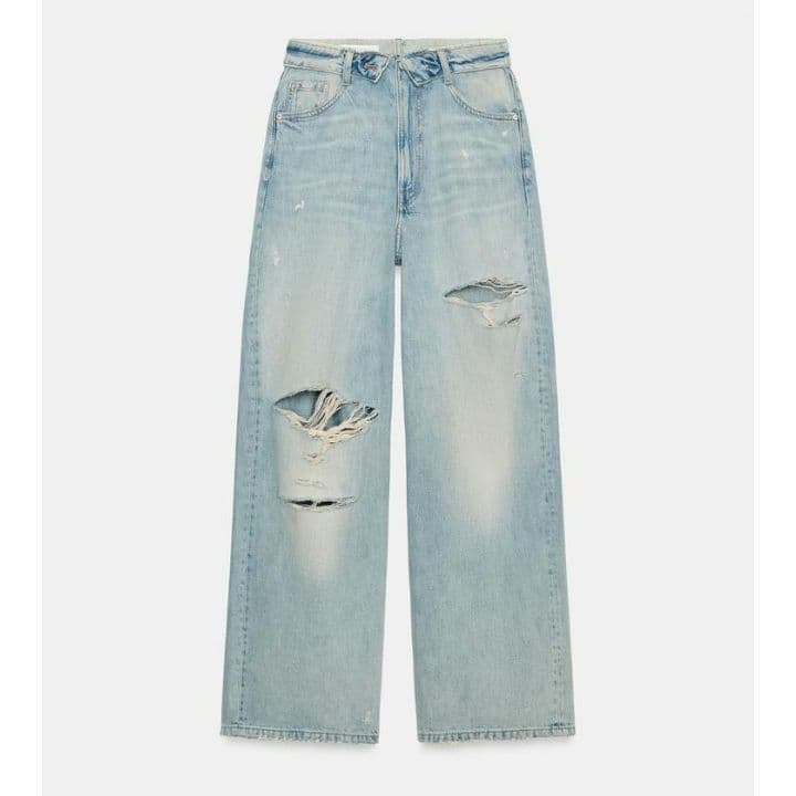 【最安値】ZARA TRF ミッドライズ折り返しウエストデニムパンツ 32 完売