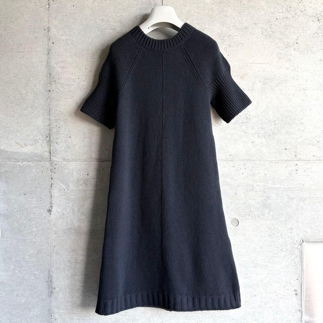 HERMES カシミヤニットワンピース 40 ネイビー 半袖