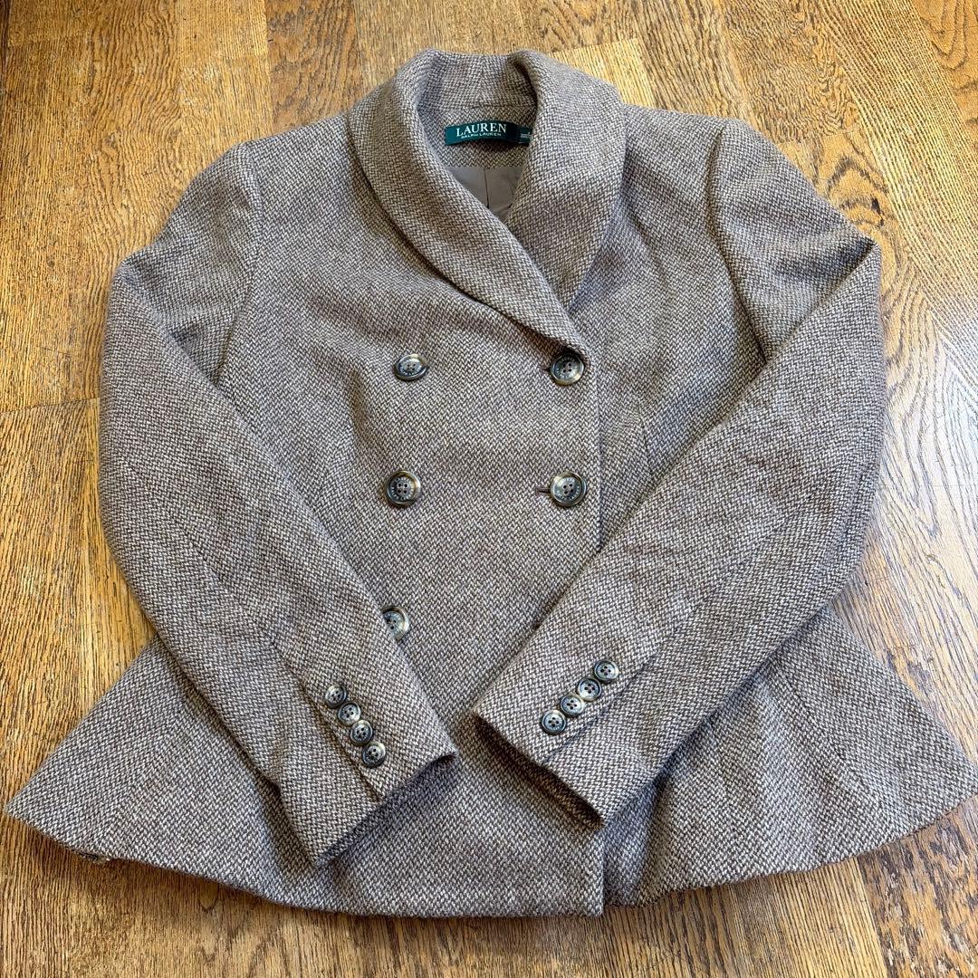 RALPH LAURENジャケット ウール混 ペプラム ヘリンボーンM