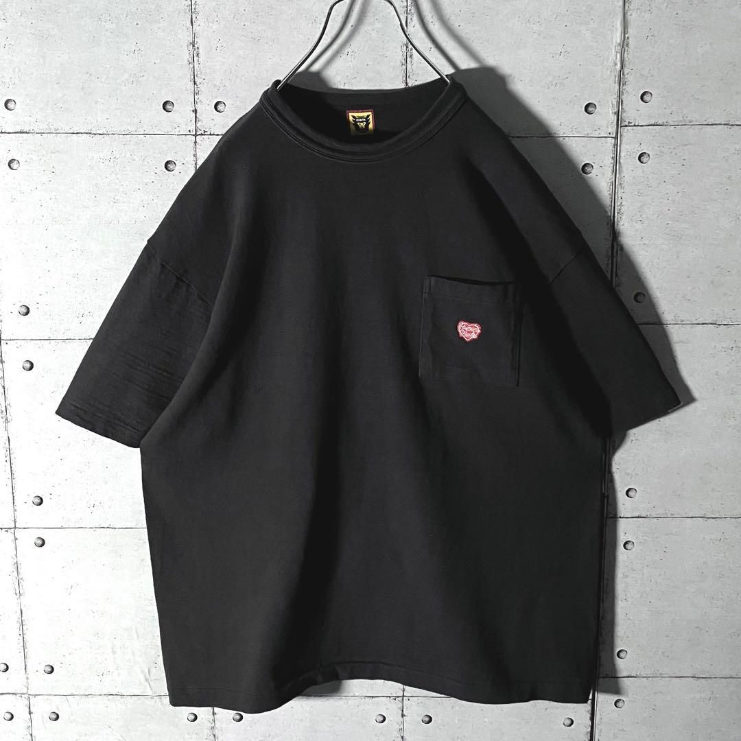 鬼レア☆ ヒューマンメイド ハートロゴ 刺繍ハート＆バックプリントTシャツ XL