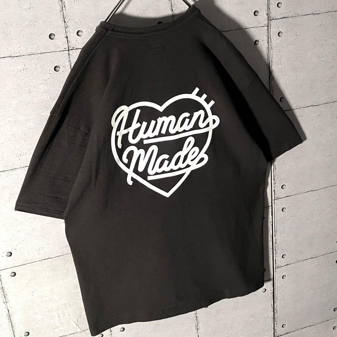 鬼レア☆ ヒューマンメイド ハートロゴ 刺繍ハート＆バックプリントTシャツ XL