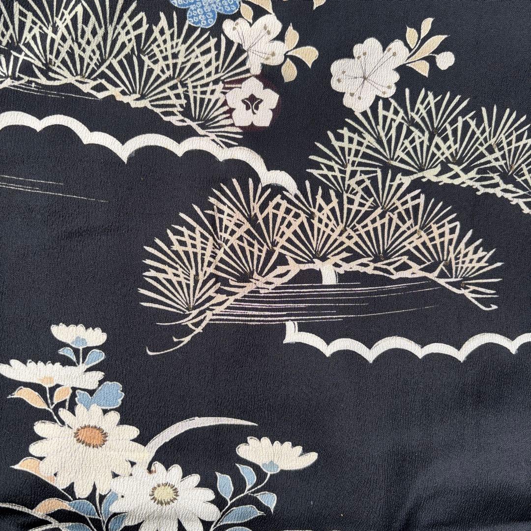 アンティーク振袖華やか貝合わせ扇面牡丹・菊　金コマ・刺繍 正絹材料