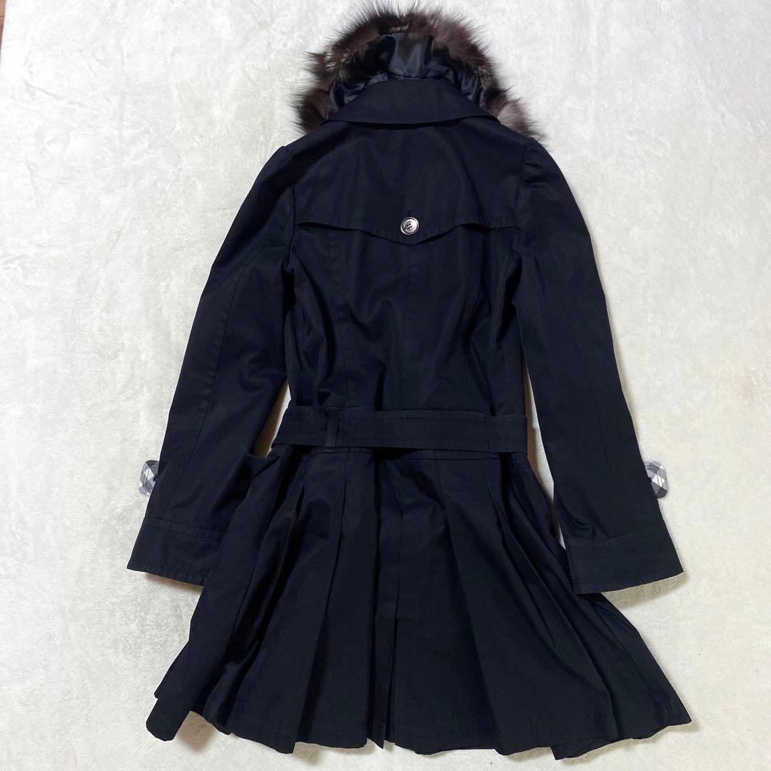 美品✨バーバリーブルーレーベル ロゴボタンフォックスファー　トレンチコート 黒