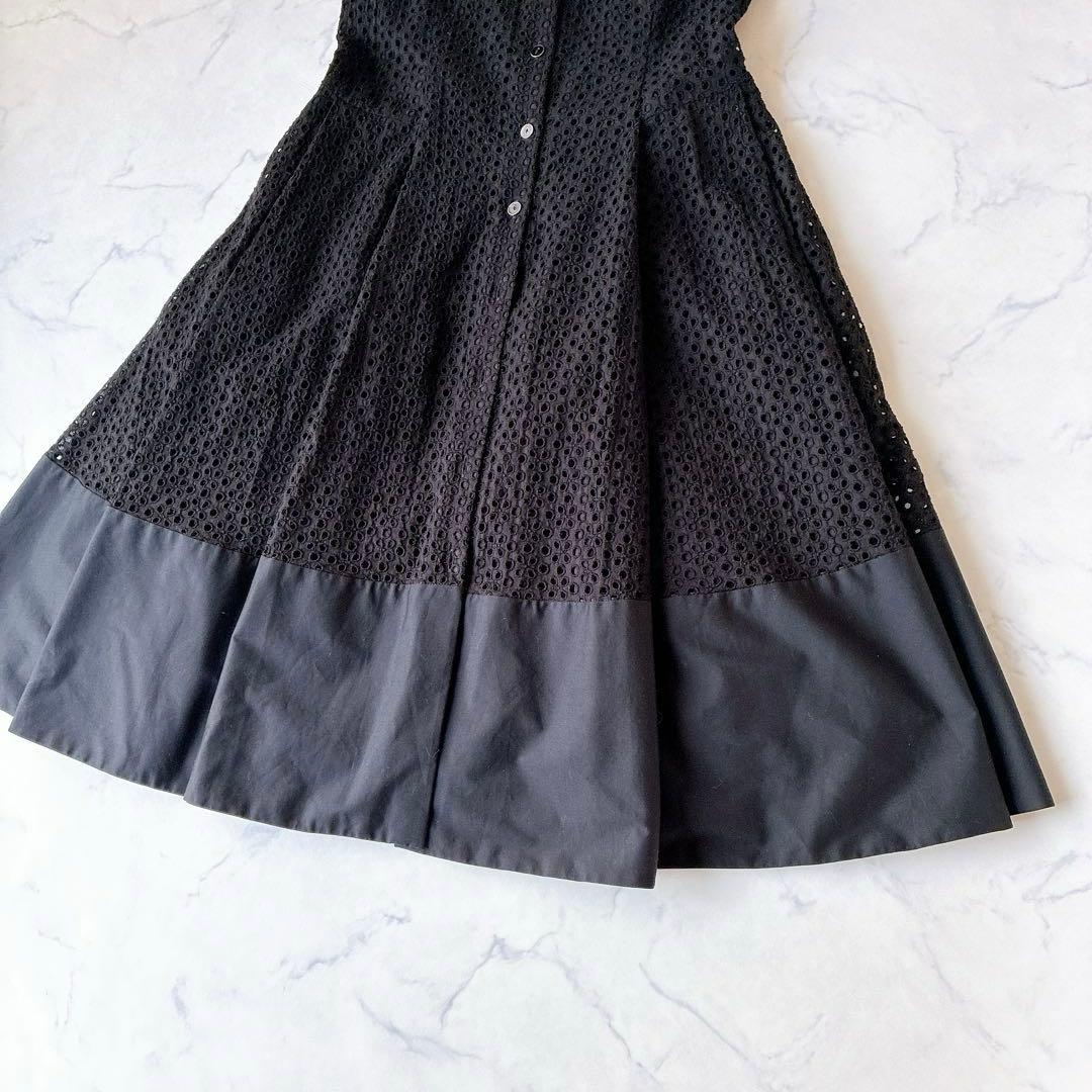 美品 FOXEY コットンレース　シャツワンピース 黒 サイズ38