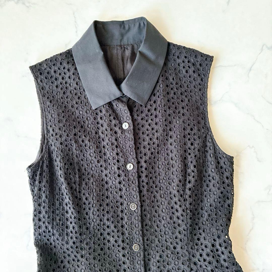美品 FOXEY コットンレース　シャツワンピース 黒 サイズ38