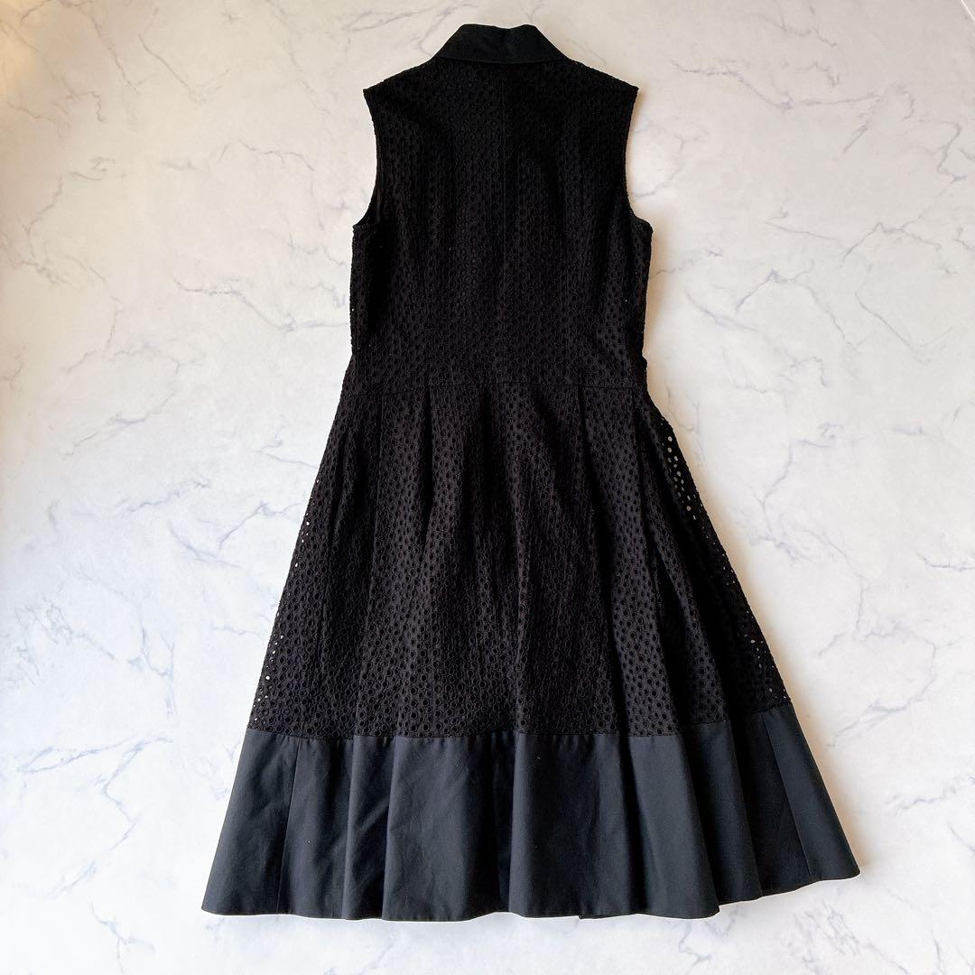 美品 FOXEY コットンレース　シャツワンピース 黒 サイズ38