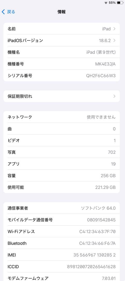 バッテリー容量92％ Apple iPad 第9世代 Cell 256GB
