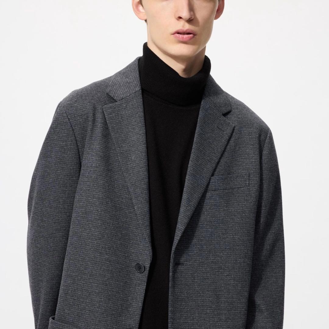 【新品】UNIQLO ブラッシュドジャージージャケット ダークグレー チドリ L