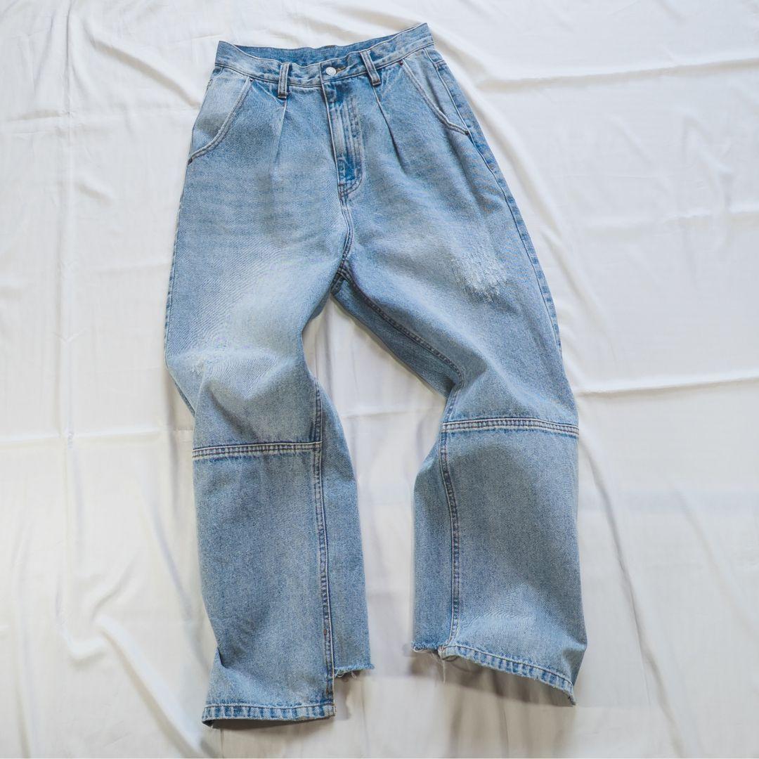 YENN イェン ハイライズ タック ワイド デニム パンツ 38