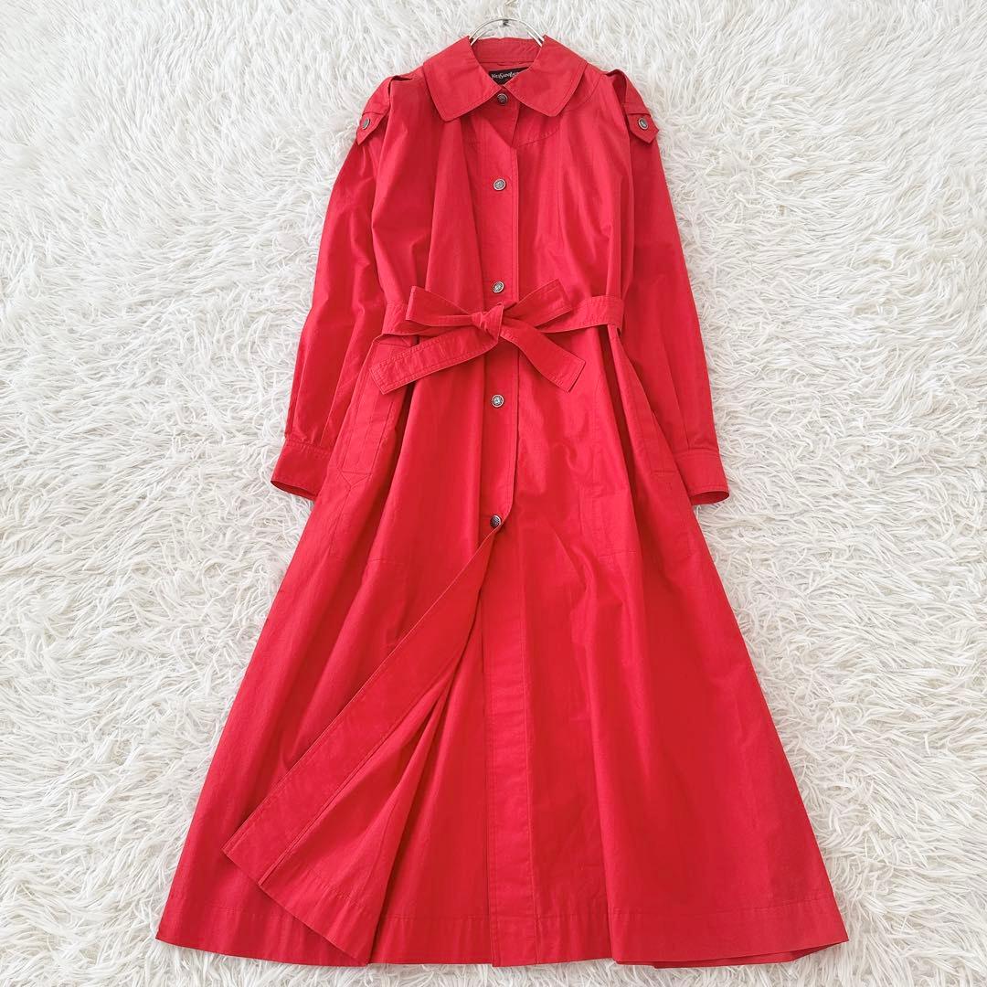 イヴサンローラン YSL✨ステンカラーコート ベルト エポレット レッド M