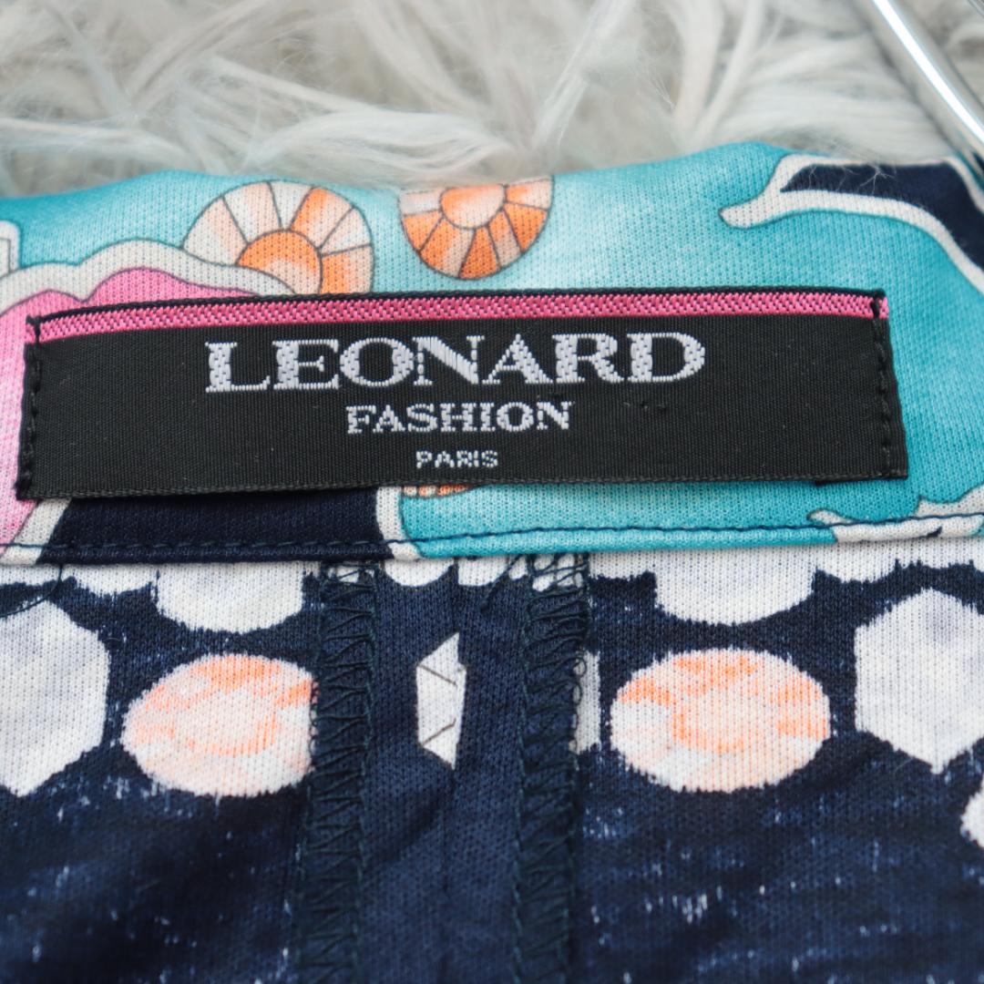 レオナール　LEONARD✨テーラードジャケット　１Ｂ　花柄　ネイビー　綿　ＬＬ