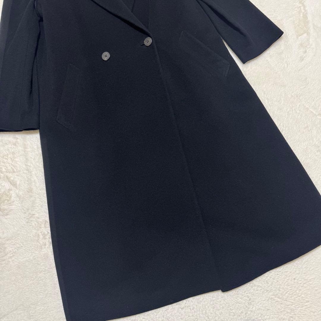 【デザイナーズ】 カシミヤ100% ロングコート 42 黒 日本製 高級