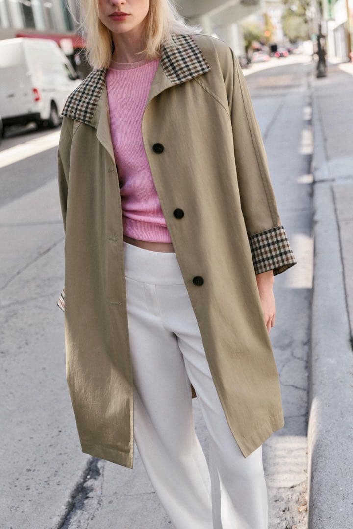 完売品 ZARA オーバーサイズチェック柄カフストレンチコート XS新品タグ付
