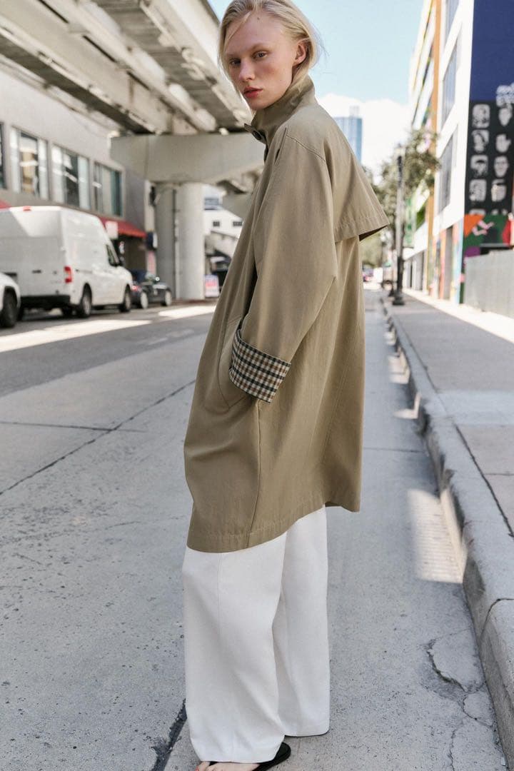 完売品 ZARA オーバーサイズチェック柄カフストレンチコート XS新品タグ付