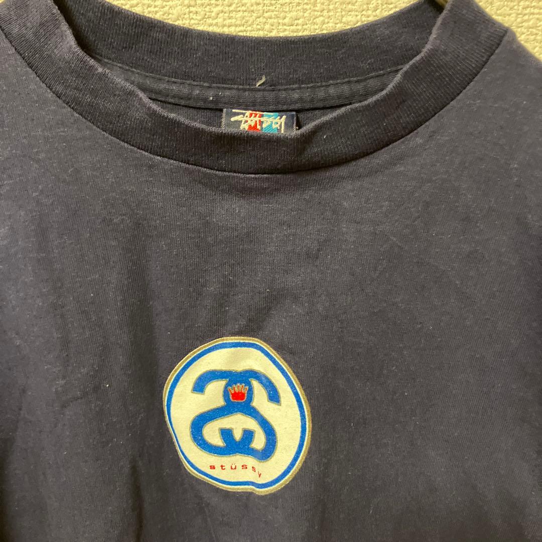 赤青タグ　Stussy ネイビー Tシャツ MEDIUM シャネルロゴ　クラウン