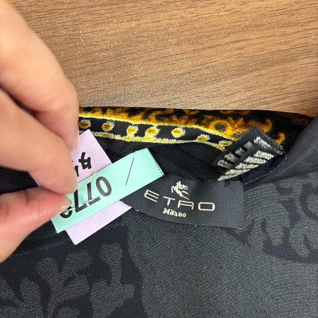 ETRO ベロア シルク 龍 ペイズリー 黒×金 大判ストール ショール