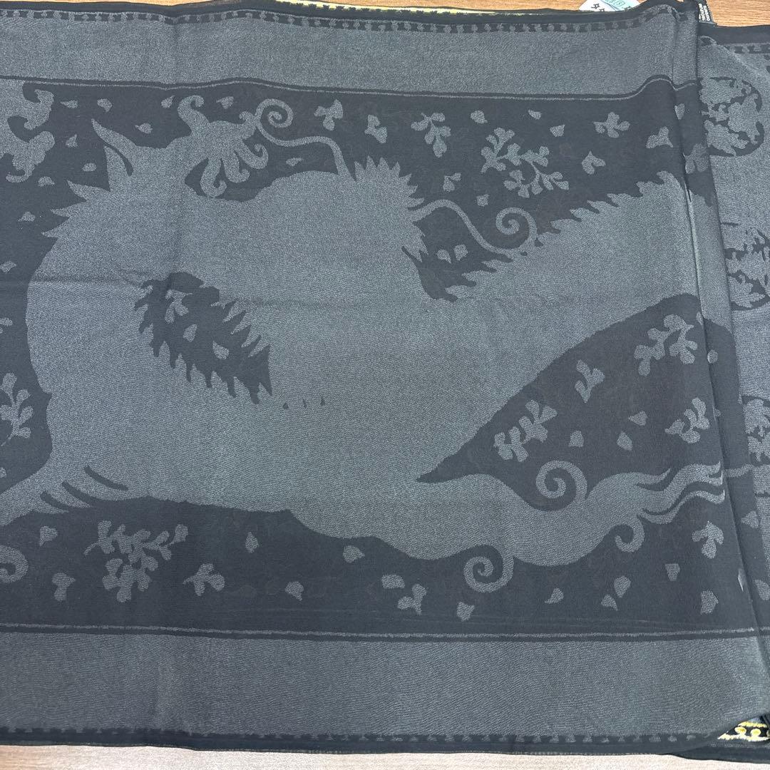 ETRO ベロア シルク 龍 ペイズリー 黒×金 大判ストール ショール