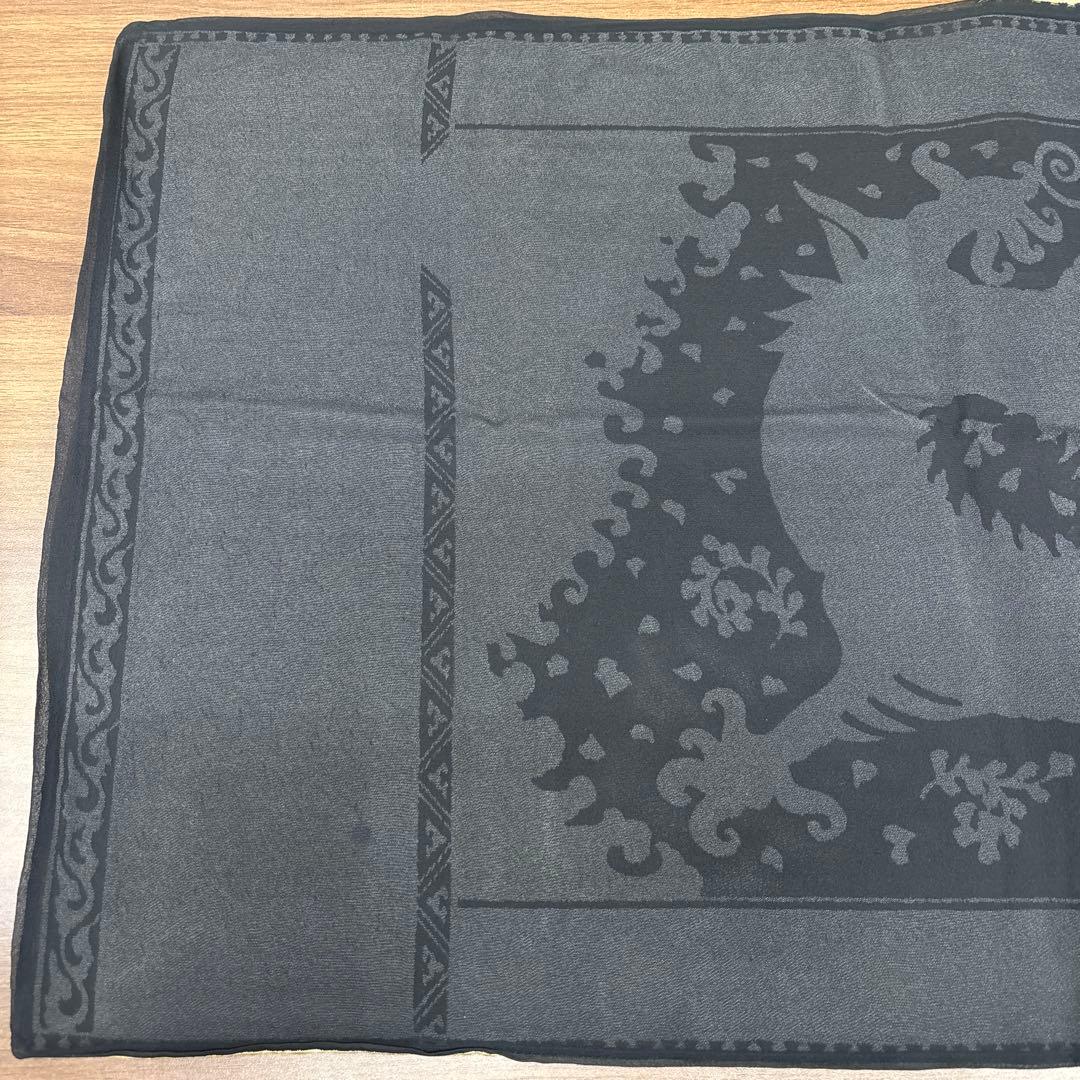 ETRO ベロア シルク 龍 ペイズリー 黒×金 大判ストール ショール