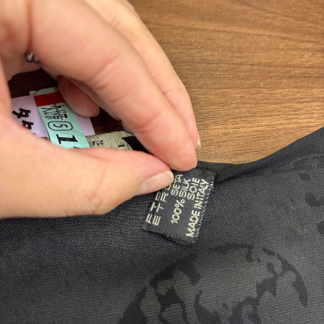 ETRO ベロア シルク 龍 ペイズリー 黒×金 大判ストール ショール