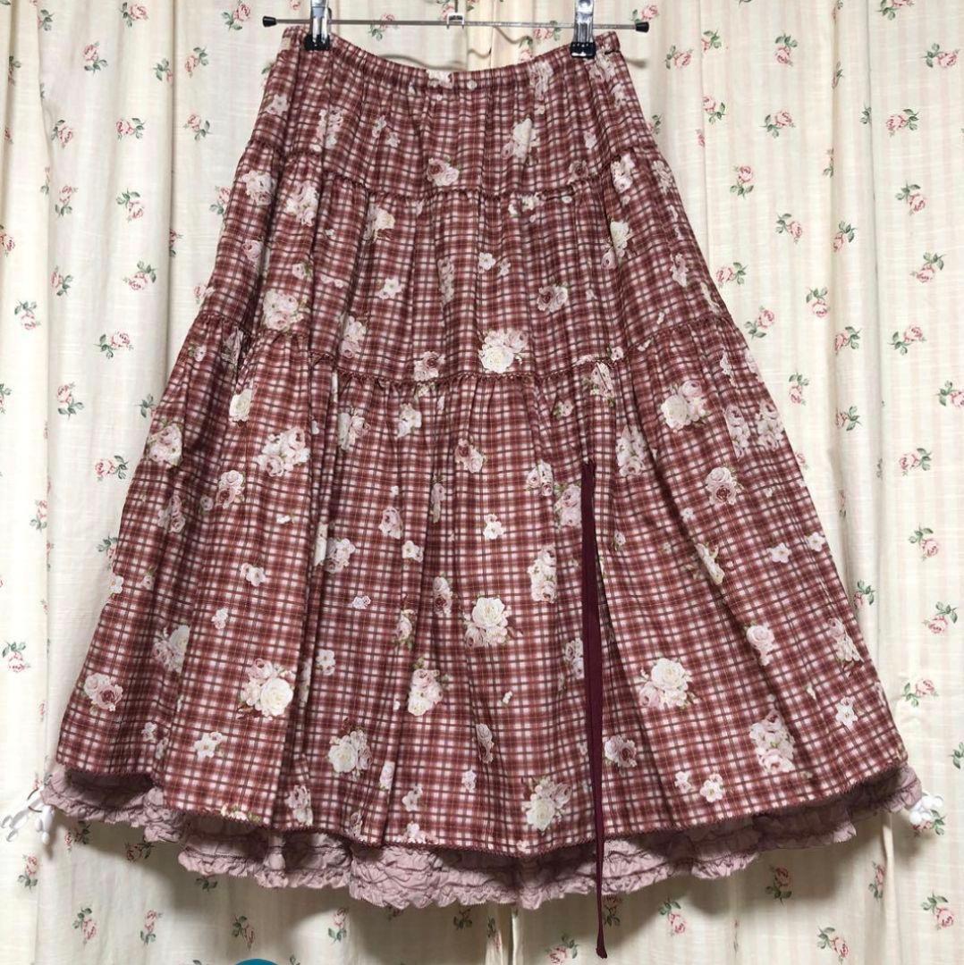 PINK HOUSE　赤ピンク系ミディ丈スカート
