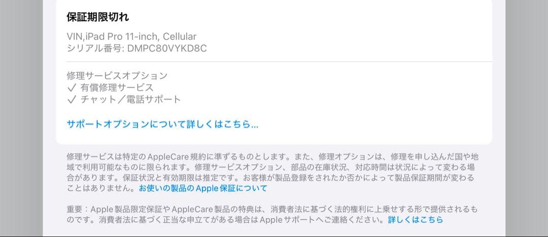 iPad Pro(11インチ)Cellular本体 画面にひびあり