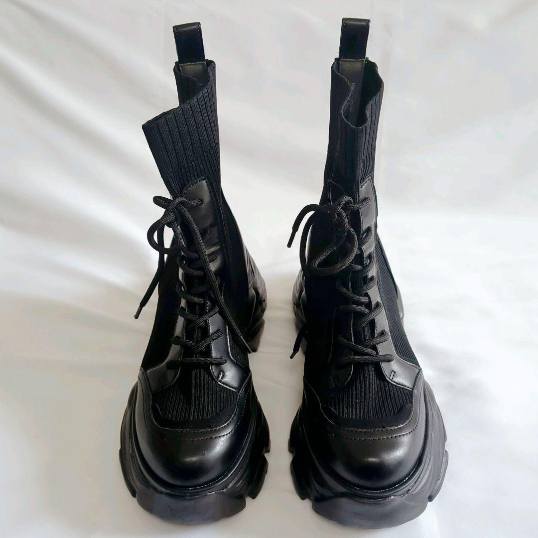 美品★PAGEBOY レースアップソックスブーツ Lサイズ ブラック 厚底