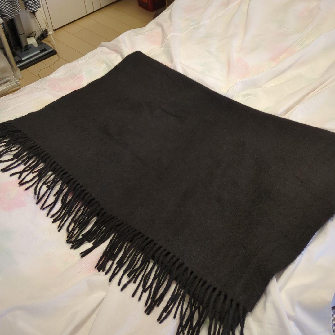 黒いカシミアストール フリンジ付き