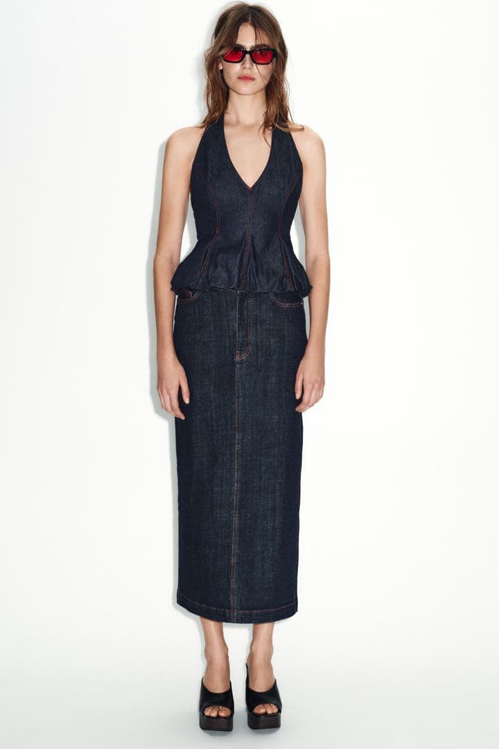 完売品 ZARA Z1975ミディ丈デニムスカート Mサイズ新品タグ付き