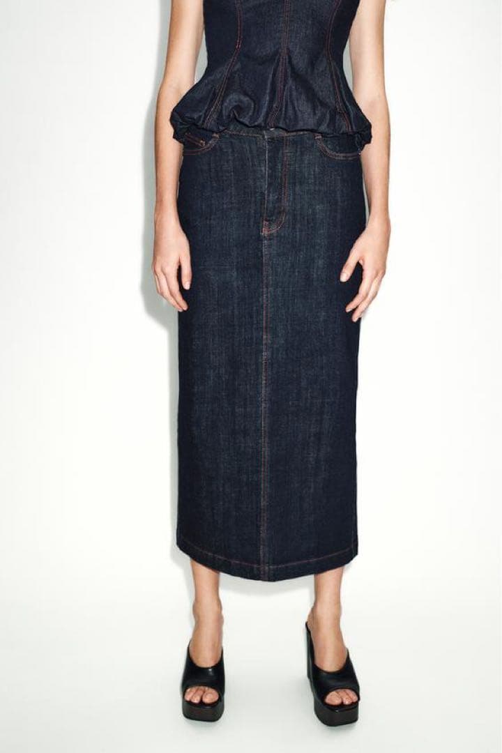 完売品 ZARA Z1975ミディ丈デニムスカート Mサイズ新品タグ付き