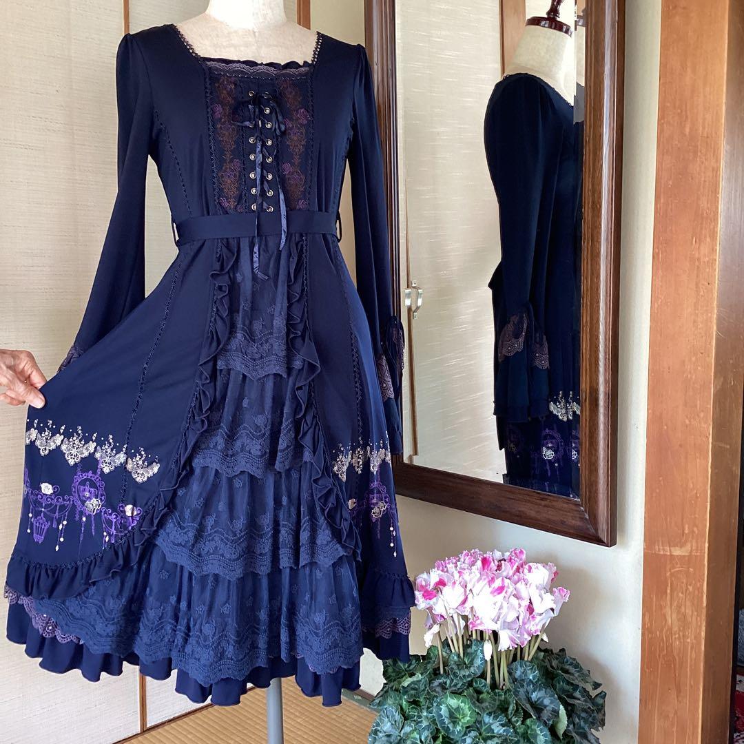 極美品！OZZ ONESTE ネイビーブルー　フリルワンピース［商品番号8］