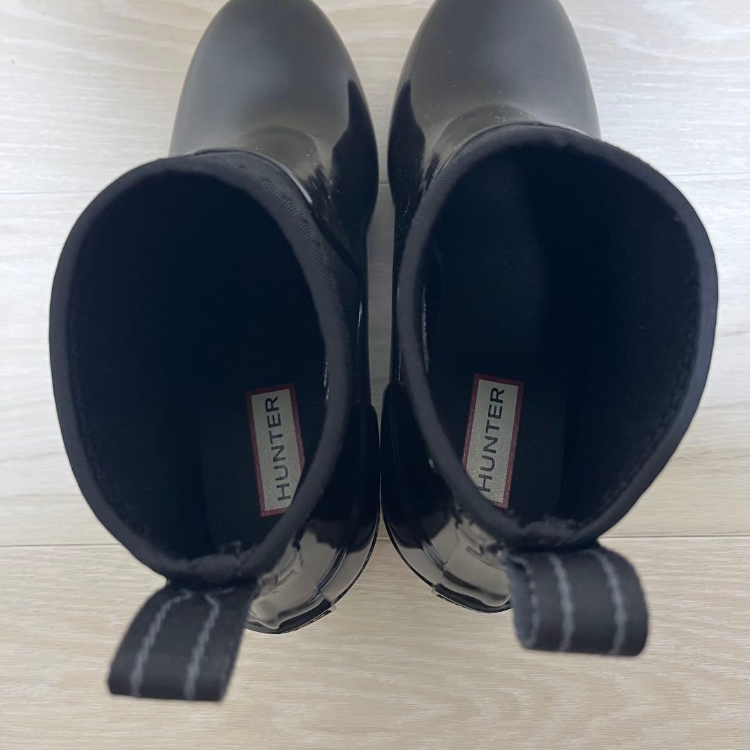 極美品　HUNTER レインブーツ　REFINED MID HEEL GLOSS