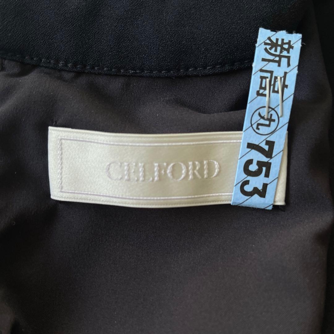 2025✨ CELFORD ボウタイプリーツワンピース パールピン38 ネイビー