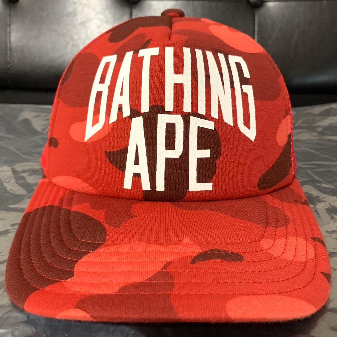 A Bathing Ape BAPE Red Camo ロゴ メッシュキャップ
