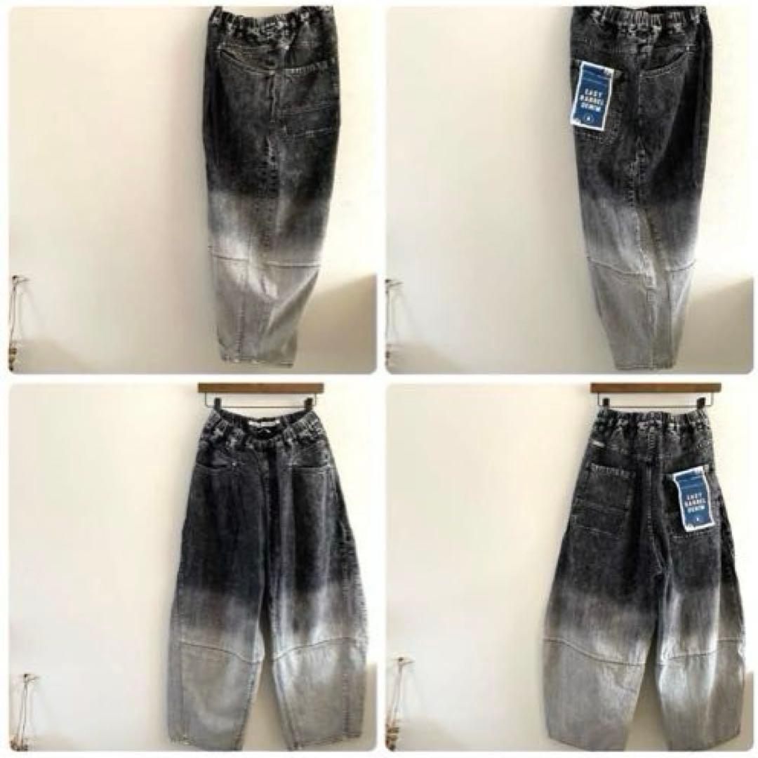 ニコアンド グラデーション イージーバレルパンツ ワイド デニム ブラック M