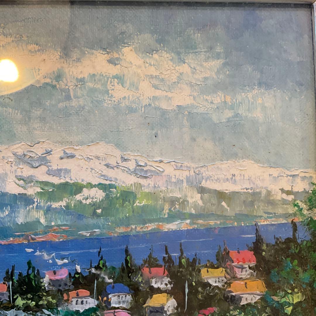 絵画　古川 明雄「スイス　ブリエンツ湖」 風景画　SM 額装　油彩画　肉筆