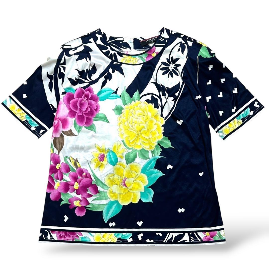 限定価格✨極美品　LEONARD 花柄カットソー　モダン　ボタニカル　日本製　L