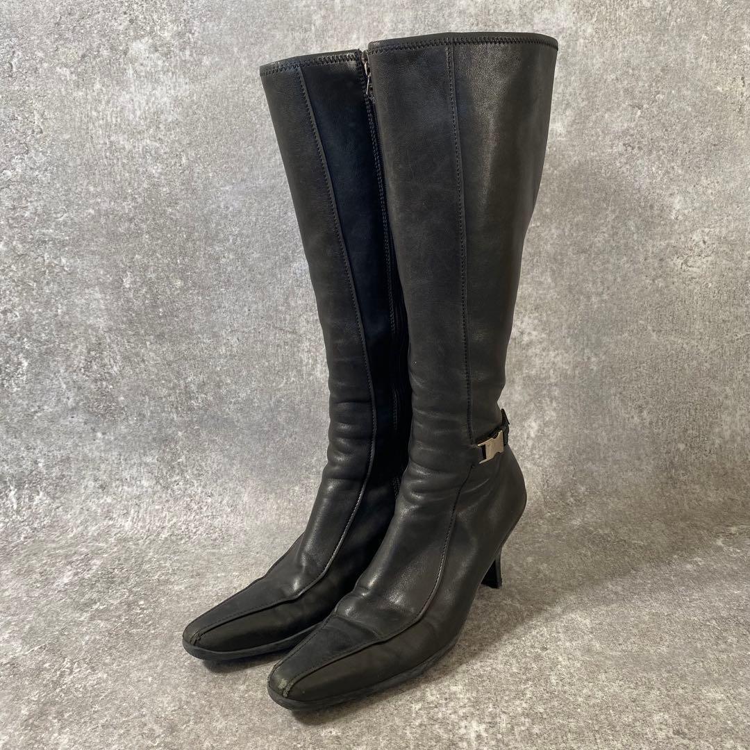 靴 Prada Long Boots Leather Black archive