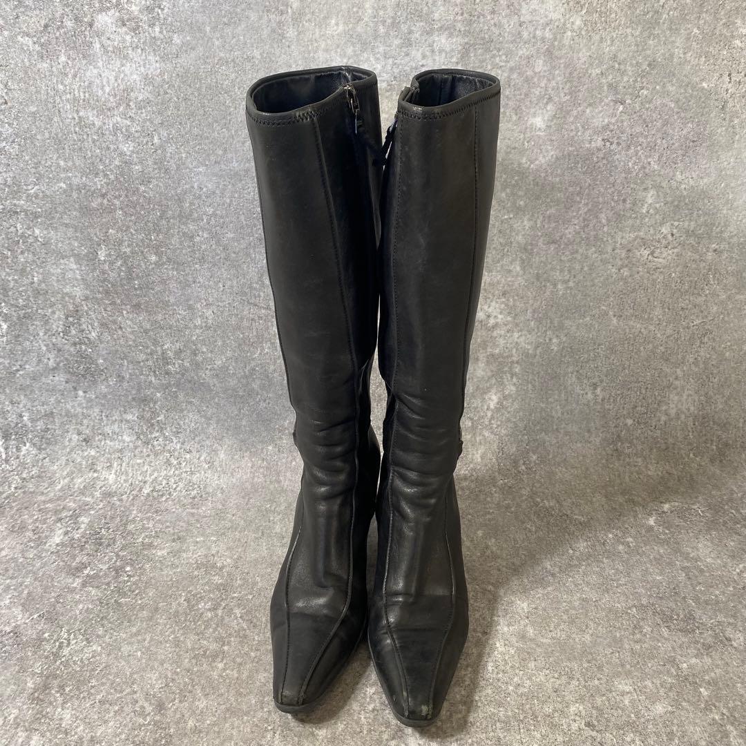靴 Prada Long Boots Leather Black archive
