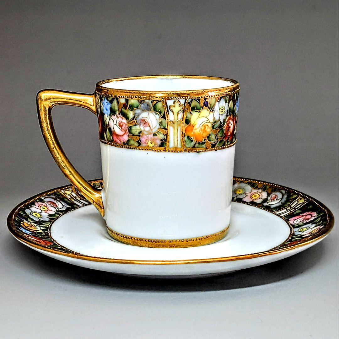 オールドノリタケ 薔薇百花繚乱金盛上陽刻 アンティ―クキャビネット カップ