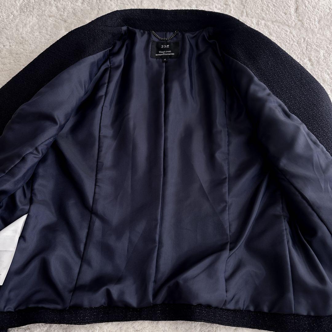 【XL】美品✨23区ネイビーツイードジャケットリボン↔︎ボタン切替可 卒入服