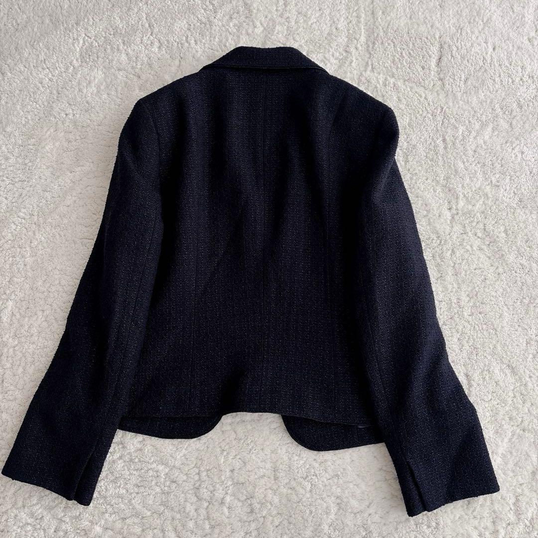 【XL】美品✨23区ネイビーツイードジャケットリボン↔︎ボタン切替可 卒入服